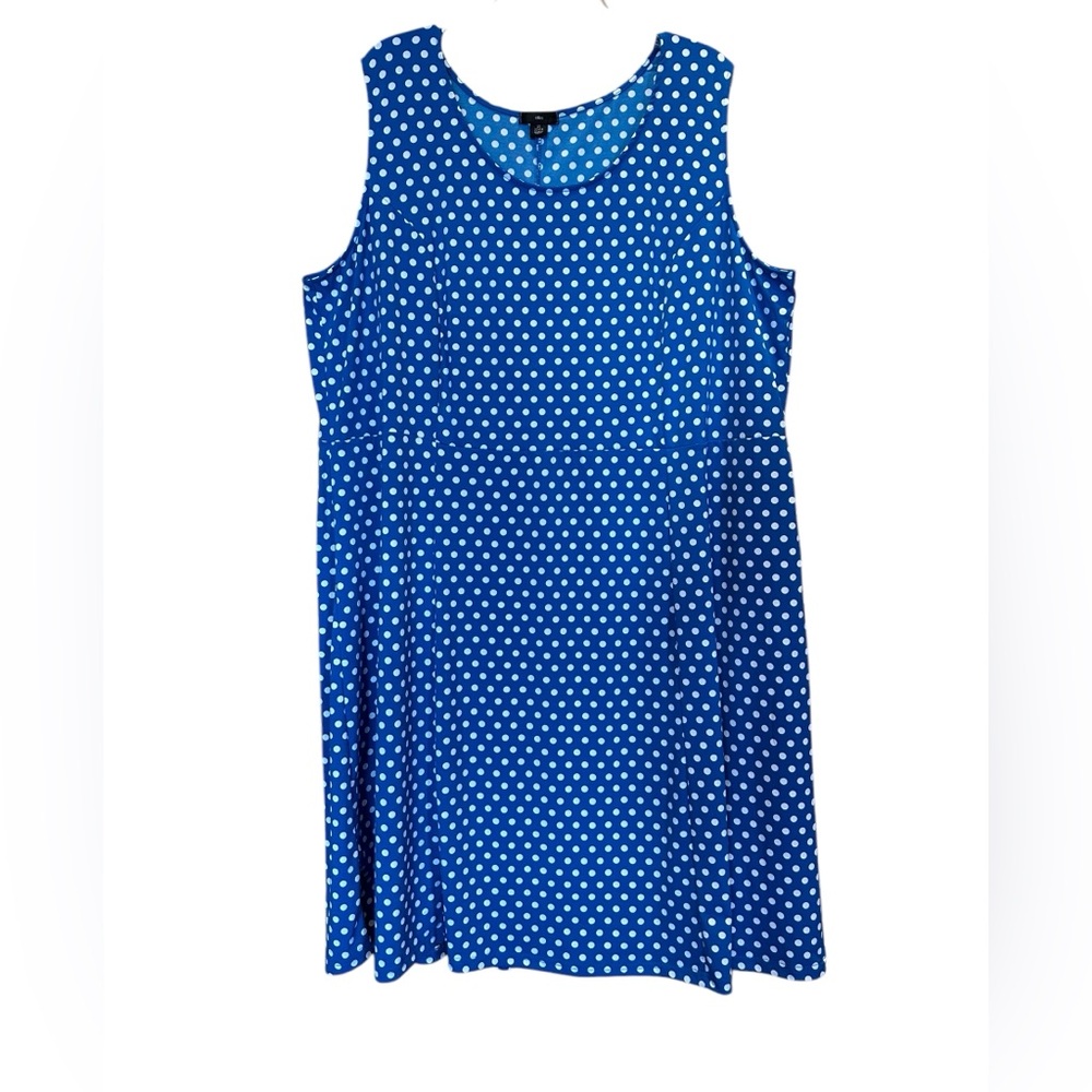 Ellos Plus 1X Blue Polka Dot Sleeveless Shift Dress Polyester Spandex Vacation